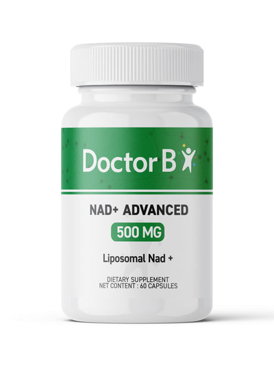 Doctor B NAD+ Supplement Advanced 500 MG' on a white background